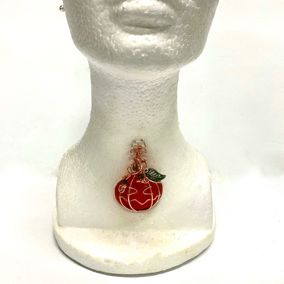 HANDMADE Jack-O-Lantern Resin Art Hand Wrapped Bare Copper Pumpkin Pendant - Picture 2 of 10